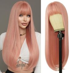 High Quality Material Full Synthetic Heat Resistant Fibre Of Best Wigs, Cheap Price And Soft Hair And Comfortable To Wear.We Have A Beautiful Gift Box Packaging, Including Ultra-Long Straight Wigs. A Beautiful Pair Of False Eyelashes Is Included As Well As Two Hair Nets. Natural Pink Orange Wigs With Bangs, It Flows Curvature Very Naturally Layered Staight Hair , Easy To Take Care Of, The Layers Help To Give A Good Shape And Overall. Long Straight Hair Wig Size Is 28". The Adjustable Elastic Ban Peachy Pink Hair, Light Pink Wig, Pink Wig With Bangs, Orange Wigs, Straight Hair Wig, Pastel Pink Hair, Straight Wigs, Hair Nets, Cool Blonde