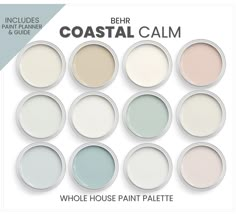 the paint palettes for coastal calm are all different colors and sizes, including white