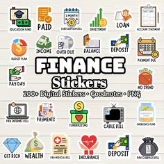 the words finance stickers are written in different languages