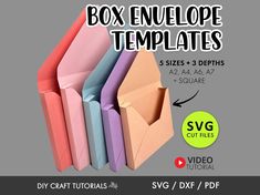 the box envelope templates are folded in different colors