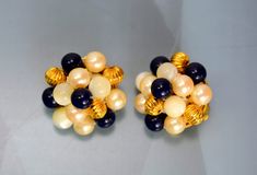 "This wonderful beaded button clip-on earrings are 3/4\" in diameter, about 3/4\" thick. The weight of one earring is 0.15 oz.. We combine shipping.   Thank You for visiting our Etsy https://www.etsy.com/shop/VictoryIssweet store!" Designer Runway, Vintage Liz Claiborne, Black Pearls, Modern Earrings, Black Pearl, Link Necklace, Liz Claiborne, Gold Black