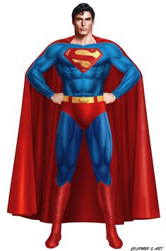 a man in a superman costume standing with his hands on his hips and wearing a red cape