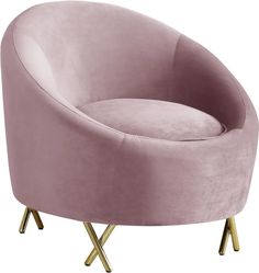 a pink chair with gold legs and a round seat that is shaped like an x