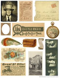 an assortment of old postcards and other items