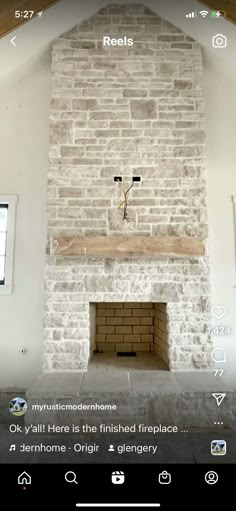 an image of a fireplace in the middle of a room that is being built with bricks