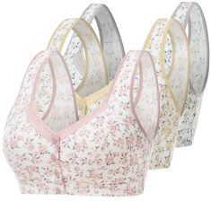 PRICES MAY VARY. 1. this special floral bra with flower pattern.no steel ring, comfortable, natural, relaxed; front button design for easy wearing; u-shaped back design that reduces wearing pressure and makes shoulders more comfortable. 2. select high-quality pure cotton fabric, delicate, non-irritating, safe, comfortable, healthy and environment-friendly; the fabric features soft & comfortable touch, moisture & perspiration absorption and good air permeability. 3.No underwire - with removable p Aesthetic Things To Buy On Amazon, Bra Closet, Floral Bras, Stuff On Amazon, Women Breast, Pink Bras, Bra Design, Bra Items, Sleep Bra