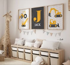 a baby's room decorated in neutral colors