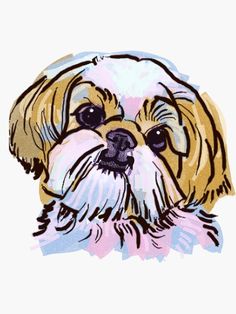 a sticker with a dog's face drawn in pastel and watercolor