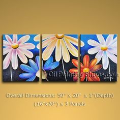 three canvases with flowers painted on them