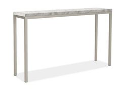 a white marble top and metal frame console table