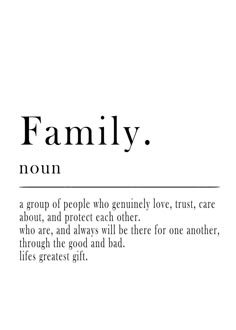 the words family are written in black and white