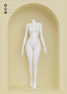 a white female mannequin in a display case with an arched doorway behind it