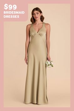 the bridesmaid dresses are $ 99 and available in two colors, including champagne