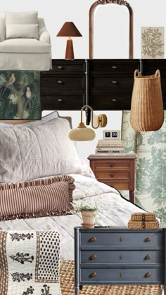 a collage of furniture and decor items