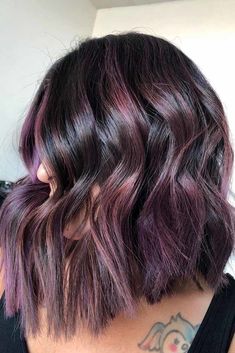 Eggplant Hair Color Balayage, Short Purple Balayage Hair, Wine Highlights Brown Hair, Hair Color Ideas For Brunettes For Summer 2023, Dark Purple Hair With Brown Plum Highlights Balayage, Violet Lowlights In Brown Hair, Plum Money Piece Hair, Brown Hair With Plum Highlights, Dark Purple Lowlights In Brown Hair