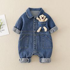 Baby 3D Bear Polo Collar Romper Spencer James, Jumpsuit Spring, Toddler Jumpsuit, Baby Mode, Denim Baby, Jeans Overall, Bear Decor, Baby Jumpsuit, Autumn Clothes