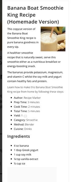 the banana boat smoothie recipe is shown in this screenshote screen graber