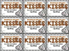 six coupons with the words kiss on them in orange and white polka dotes