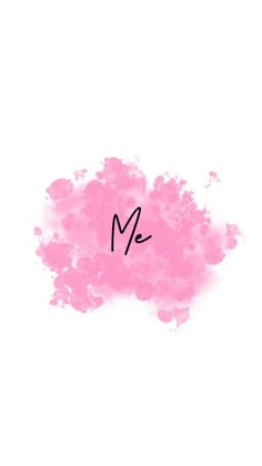 a pink cloud with the word me written in black ink on top of it, against a white background