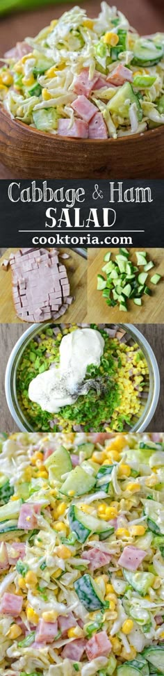 a collage of pictures showing how to make an appetizer with ham and vegetables