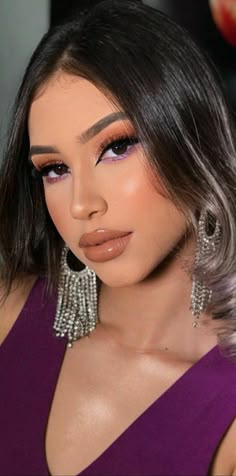 Makeup Look With Purple Dress, Quinceanera Planning, Purple Dress, Glow Up?, Hair Makeup, Purple, Makeup, Hair