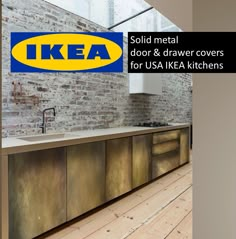 Solid metal covers for IKEA Kitchen. Covers for Veddinge doors and drawers! Real solid Brass, copper and zinc  material for a state of the art kitchen! Create an unique but affordable kitchen with our metal fronts! All our metals are finished with a strong scratch proof coating! You order your kitchen cabinets, hinges and hardware through IKEA directly  We supply you the  covers for doors and drawers through ETSY. Dare to create and design your amazing and industrial kitchen here! For new build and smart renovations!! ** Any custom size different then Ikea is possible ; just send us a message with your measuements for a quote! Note that this product page is for Ikea USA collection only based on Veddinge measurements!! EUROPE Ikea collections are available in metal cover + door/drawer , see Ikea Metal Kitchen Cabinets, Industrial Contemporary Kitchen, Copper Kitchen Cabinets, Metallic Kitchen Cabinets, Textured Kitchen Cabinets, Metal Cabinets Kitchen, Two Island Kitchen, Prefab Kitchen Cabinets, Ikea Kitchen Doors