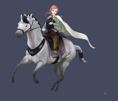 a woman riding on the back of a white horse