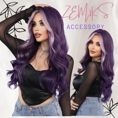 🌟 Welcome to our store! At ZemiksAccessory, you can enjoy creating a different style anytime. ️ ZemiksAccessory offers high-quality hair imitations at affordable prices. Each wig is made from carefully selected high-quality materials and meticulously prepared by expert craftsmen. 👌 Features:Heat-Resistant Color:Violet Purple Type:No Bangs Wig Cap Type:Rose Mesh Net Crowd:Women Hairstyle:Long Wigs Theme:Festival Curl:Body Wave Dye/Bleach/Perm:Perm, Dye Heat Tolerence:150℃ Material:High Temperat Black Hair With Purple Front Pieces, Purple Hair With Bangs, Black Hair With Purple Extensions, Purple Front Pieces Of Hair, Purple Hair Front Strands, Long Purple Hair With Bangs, Purple Underneath Hair, Lavender Grey Hair, Layered Bob With Bangs