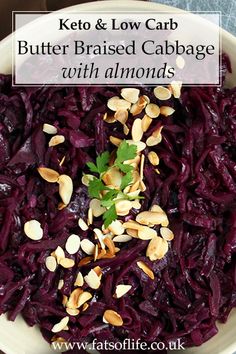 beet and low carb buttered cabbage with almonds in a white bowl