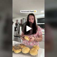 a woman is making homemade bagels in the kitchen