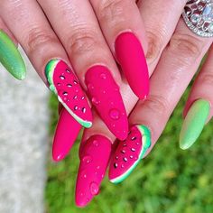 Summer Nails With Fruits, Nails With Fruit, Summer Nails Fruit, Fruits Nails, Nails Watermelon, Beige Nails Design