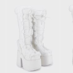 -White Fur Platform Winter Boots -Dolls Kill Demonia Brand -New With Tags And Box, Never Worn -Women’s Size 9 White Platform Boots, Demonia Boots, High Platform Boots, Fluffy Boots, Outfit Ideas 2023, Knee High Platform Boots, Dolls Kill Shoes, Demonia Shoes, Dr Shoes