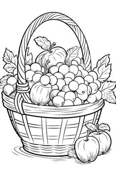 a basket filled with apples and leaves