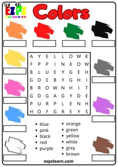 the color word search is shown in this printable activity for kids to learn colors