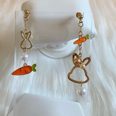 Kawaii Bunny Head And Carrot Drop Earrings Playful Orange Dangle Jewelry, Fun Orange Dangle Earrings, Fun Orange Earrings For A Gift, Fun Orange Earrings As A Gift, Fun Orange Earrings For Gift, Fun Orange Earrings For Gifts, Cute Orange Dangle Jewelry, Cute Orange Drop Earrings, Carrot Accessories