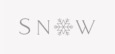 the word snow written in grey and white with a large snowflake on it