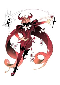 an anime character in red and black with stars around her