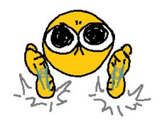 a yellow smiley face with big eyes and two hands in front of it's face