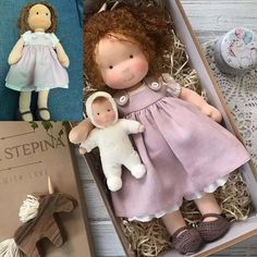 the doll is in its box and it has two other dolls next to it on the table