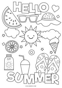 a coloring page with the words hello summer