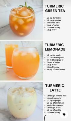 Healthy Tonic Drinks, Food With Turmeric, Tumeric Lemonade Drinks, Tumeric Water Morning Benefits, Inflammation Drink Recipes, Turmeric Iced Tea, Turmeric Juice Recipe, Healthy Iced Drinks, Healthy Refresher Drinks