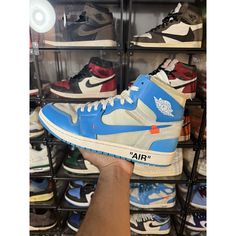 This Item Is Authentic, Comes In Great Condition As Shown. Comes As Shown With What Is Shown. No Hang Tag. Offers Appreciated All Sales Final No Refunds. Elevate Your Sneaker Game With These Jordan 1 Retro Og X Off-White High Unc Shoes. Designed With A High-Top Shoe Shaft Style And Crafted From Premium Leather, These Sneakers Offer Both Style And Durability. The Blue Colorway And Jordan Brand Logo Add An Extra Touch Of Flair To These Athletic Shoes. These Size 12 Shoes Are Perfect For Any Jordan Unc Shoes, Air Jordan 1 Blue, Jordan 1 Blue, High Top Shoe, Sneaker Games, Classic Sneakers, Jordan 1 Retro, Air Jordan 1, Hang Tags