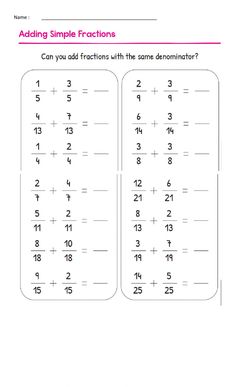 addition worksheet for adding fraction numbers