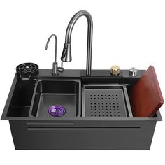 an image of a kitchen sink with two sinks and a faucet in it