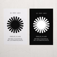 two posters with black and white designs on them, one has a circular design in the middle