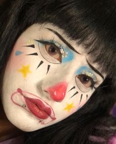 Cute Creepy Clown Makeup, Cute Pink Clown Makeup, Clown Makeup Happy, Soft Clown Core Makeup, Crying Clown Makeup, Leopard Makeup Halloween, Leopard Makeup