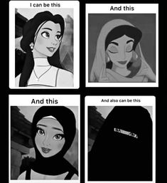 four cartoon pictures with different expressions and words on them, including an image of the same woman