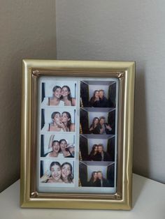 a gold frame with six photos in it