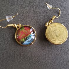 These Beautiful Museum Cabochon Earrings Depict Field Of Poppies By French Artist Claude Monet. Perfect For The Artsy Person! Notice That The Art Is Upside Down On One Of The, Hence The Discounted Price. :-) Field Of Poppies, Claude Monet Art, Vintage Gold Earrings, Monet Art, Cabochon Earrings, Beautiful Museum, Ear Jacket Earring, Gold Leaf Earrings, Art Earrings