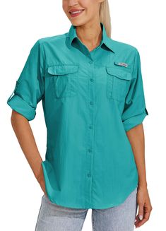 PRICES MAY VARY. QUICK DRY: Lightweight, yet breathable fabric wicks moisture away from your skin, to be comfortable and fresh all day UV PROTECTION: Super light fabric rating UPF 50+ protects your skin from the harmful UVA/UVB rays, keeping you cool while outdoors in the direct sunlight UTILITY POCKETS: This women's long sleeve fishing shirt features two chest pockets with hood-and-loop closure to stash your essentials COMFORT & BREATHABILITY: This long sleeve fishing shirt features a mesh-line Outdoor Shirts, Sunscreen Clothing, Sun Protective Clothing, Khaki Shirt, Shirts Long Sleeve, Utility Pockets, Outdoor Shirt, Sun Shirt, Spf Sunscreen